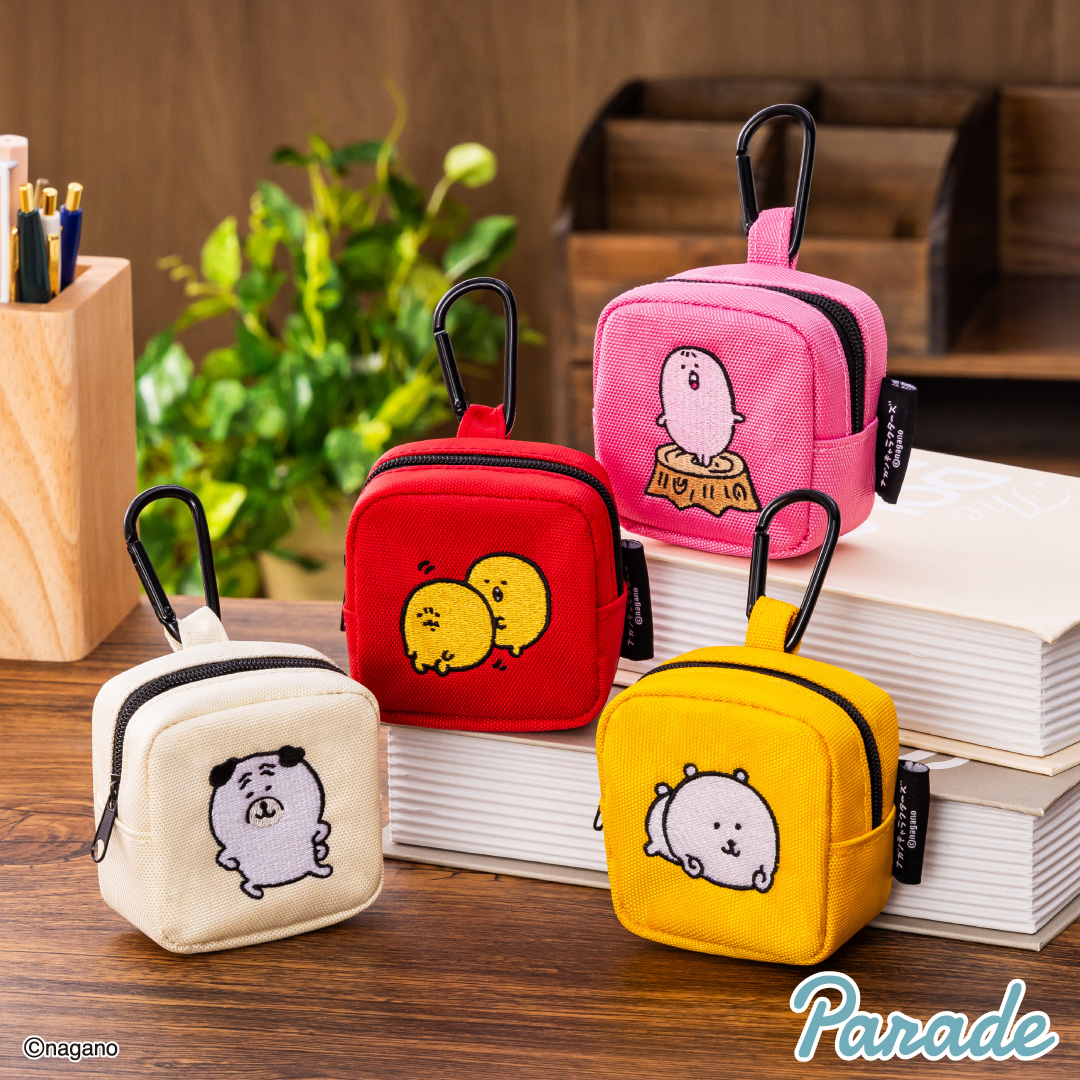 ナガノキャラクターズ カラビナつき刺繍スクエアミニポーチ