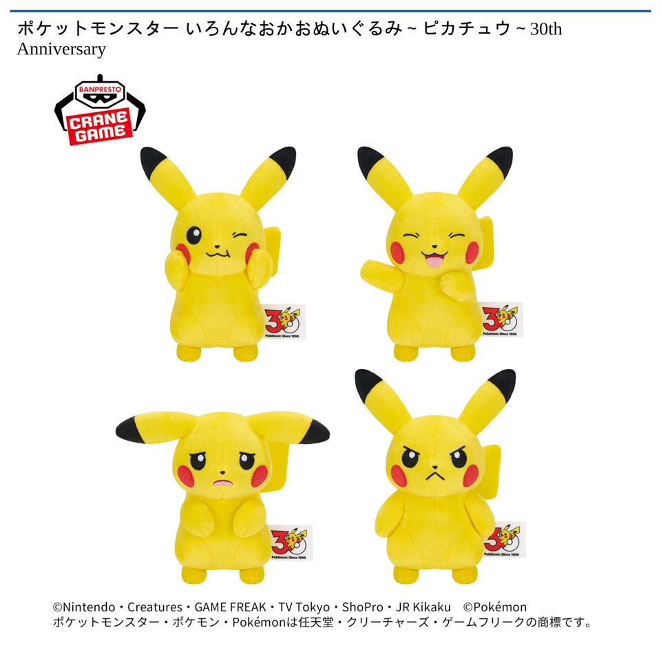 ポケットモンスター いろんなおかおぬいぐるみ~ピカチュウ~30th Anniversary