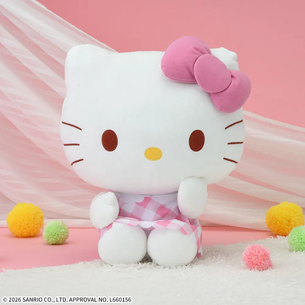 ハローキティLLぬいぐるみピンクチェックVer.