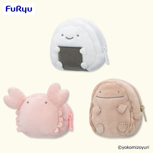 なんでもいきもの ミニポーチ（カニとのりおにぎりと大さんせいうお）