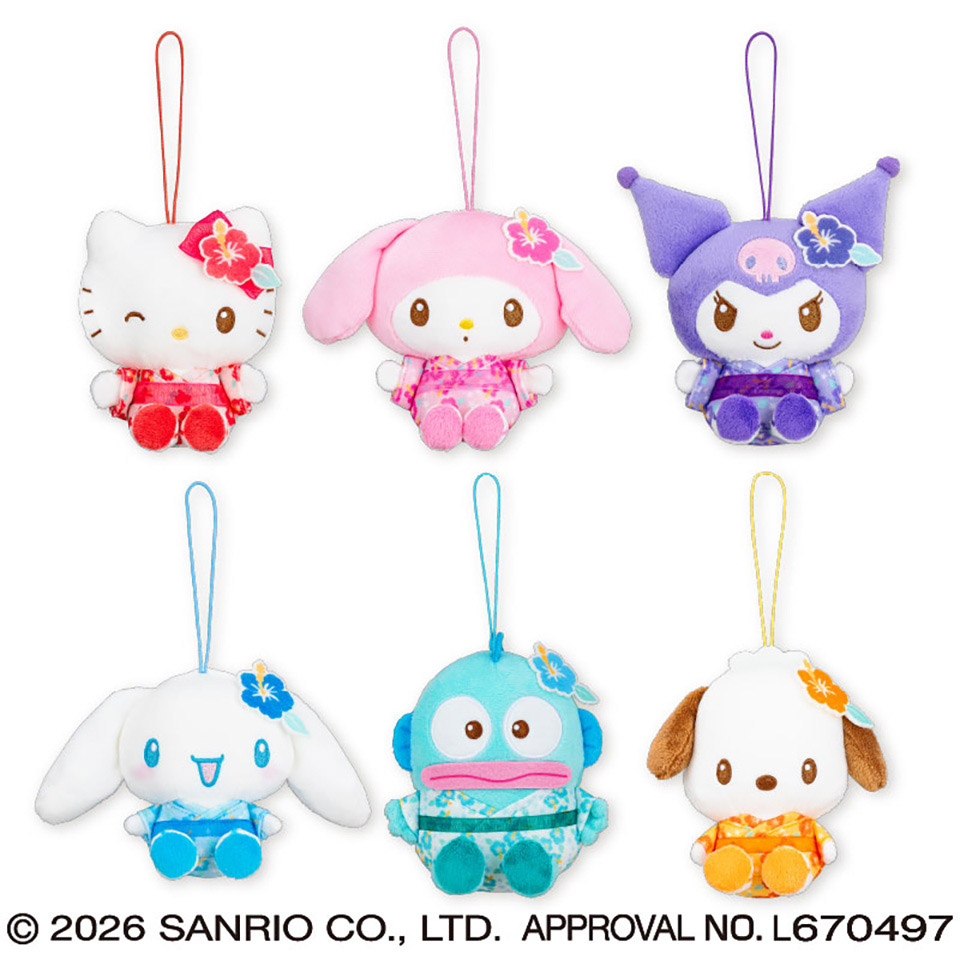 サンリオキャラクターズ　ハイビスカス浴衣ちょいデカマスコット