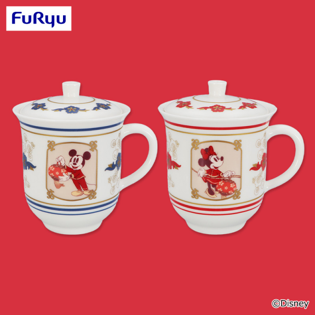 ミッキーマウス＆ミニーマウス アジアンスタイル ふた付き茶器風マグカップ