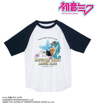 ANGEL BLUEコラボ 描き下ろし 初音ミク Art by 甘春わすれ ラグランTシャツ ver.B/ユニセックス