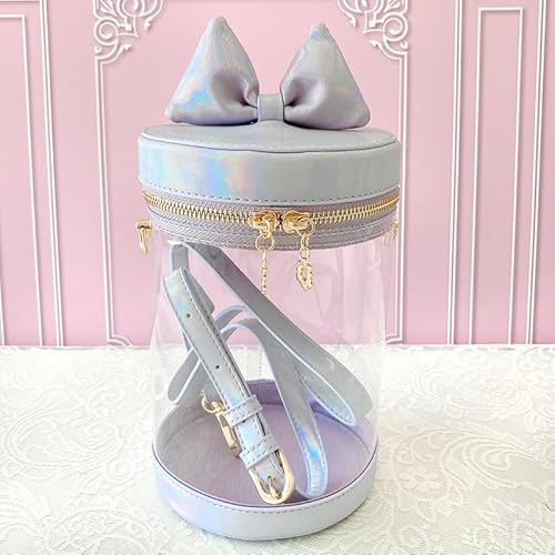 ジートリガー(G triger) 猫耳風リボン付きぬいバッグ ぬいポーチ 収納 見せバッグ ショルダーバッグ イベント クリア 透明 円筒 ラベンダー パープル