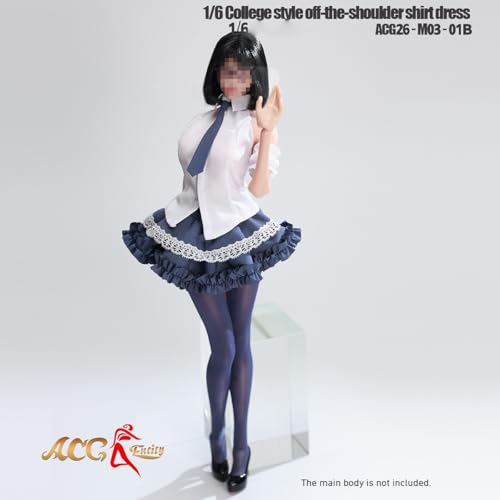 HiPlay JIAOUDOLL 1/6 スクール風 オフショルダー シャツ＆スカートセット ACG26B ダークブルー 女性 フィギュア用 服 洋服 セット
