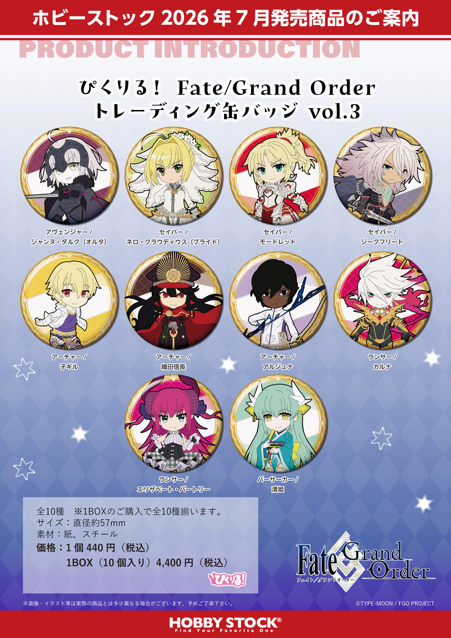 ぴくりる！ Fate/Grand Order トレーディング缶バッジ vol.3　10個入りBOX