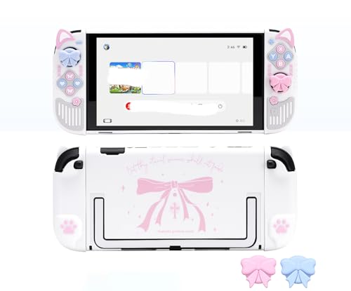 [SENDENG] 対応Switch2 ケース 機収納 スイッチ用 猫 猫耳 ねこ スイッチ収納ボックス ニンテンドースイッチバッグ 可愛い 小物 軽量 全面保護 収納バッグ 持ち運び便利 贈り物 プレゼント ギフト 白 青 (白)