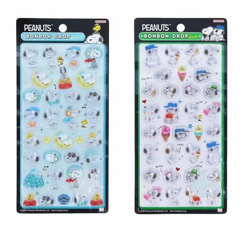 2枚セット スヌーピー ぼんぼんドロップ シール 3D 立体デコシー 萌え ステッカー 子供の手作りデコレーション ご褒美用 スマホケース飾り用 ポップシール 手帳用ステッカー 手芸用品 贈り物 （ブルー+グリーン）