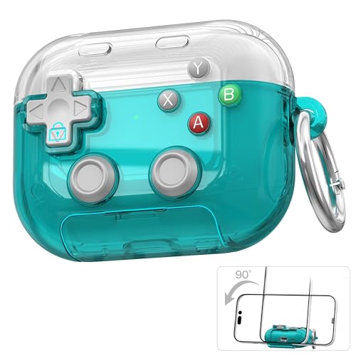 ゲームパッドデザイン エアポッドプロカバー クリーニングペン付き シリコン製 レトロゲーム機デザイン エアーポッズ4 ケース 人気 おしゃれ かわいい クリア 保護カバー 落下防止 軽量 防塵 全面保護 プレゼント (透明＋ブルー,Pro/Pro2 保護ケース) [並行輸入品]