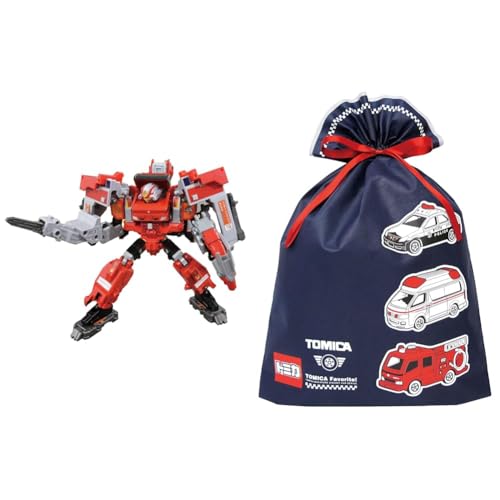 タカラトミー トミカ ジョブレイバー ギガントファイヤブレイバー 消防署アーマー DXセット ミニカー おもちゃ 3歳以上 + インディゴ タカラトミー トミカ ラッピング袋 LL ネイビー TA654