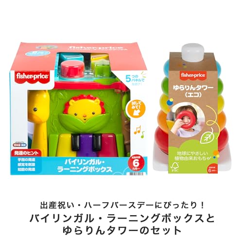 フィッシャープライス(fisher price) バイリンガル・ラーニングボックス と ゆらりんタワー ２点セット 赤ちゃん・幼児のおもちゃ 知育・学習玩具 英語 6ヵ月から マルチ DNY97-GRF09_AS20