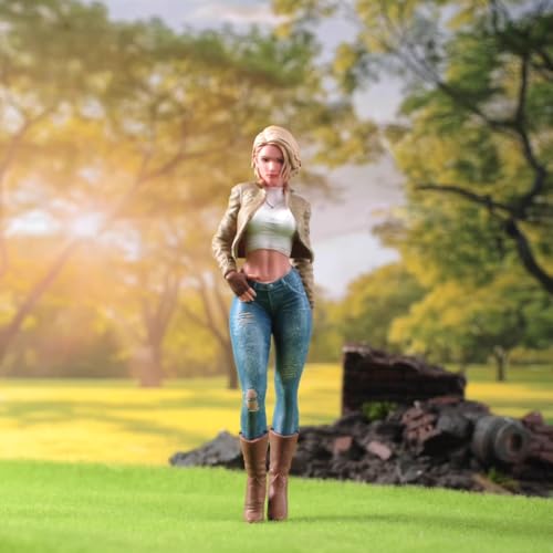 TSUKIMUNN 1/24 スケール レジンフィギュア 女性キャラクター ブロンドヘア ジャケット ジーンズ ブーツ 精密塗装 ミニチュアモデル ディスプレイ用 コレクション向け 高さ6cm (1/24スケール)