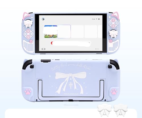 [SENDENG] 対応Switch2 ケース 機収納 スイッチ用 猫 猫耳 ねこ スイッチ収納ボックス ニンテンドースイッチバッグ 可愛い 小物 軽量 全面保護 収納バッグ 持ち運び便利 贈り物 プレゼント ギフト 白 青 (青)