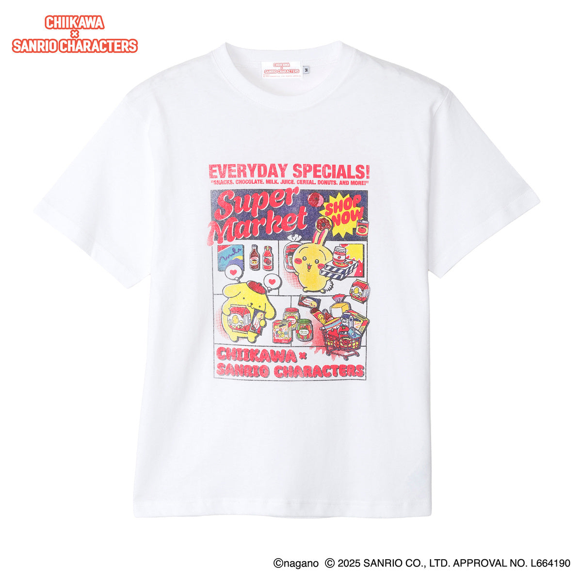 ちいかわ×サンリオキャラクターズ スーパーマーケットなTシャツ うさぎ・ポムポムプリン ホワイト