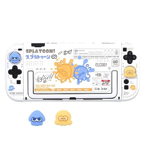 [YAYANA]スプラトゥーン for Switch 2収納ケース ゲーム機保護カバー ドーディング収納バッグ防塵ベース 大容量 スイッチ収納バック 保護カバー 防塵防汚防水 耐衝撃 旅行用 (白い保護ケース＋スティックカバー)