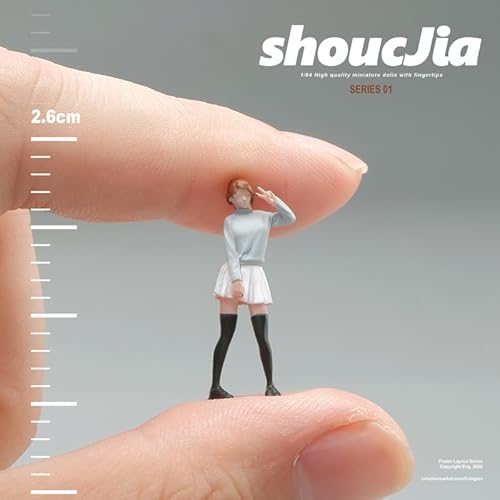 【今はな野堂】1/64スケール シティガール ミニチュアフィギュア ジオラマ用 コレクション 少女モデル トミカサイズ対応 ディスプレイケース付き (⑩JK girl peace)