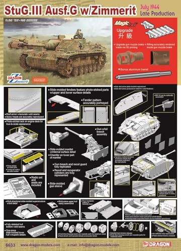 プラッツ ドラゴン 1/35 WW2 ドイツ III号突撃砲G型 後期生産型 ツィンメリットコーティング仕様 マジックトラック/アルミ砲身/3Dプリントマズルブレーキ付属 プラモデル DR6633UG