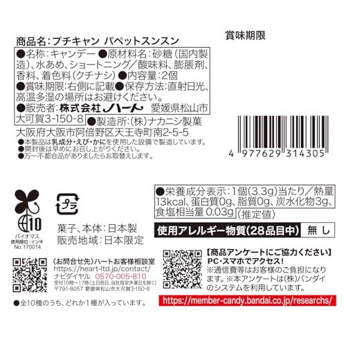ハート(Heart) プチキャンパペットスンスン サイダー味 キャンディー/食玩 [BOX販売/10個セット]