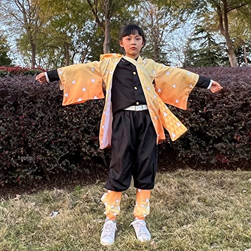 【COSPLEE】鬼滅の刃 冨岡 義勇 胡蝶 しのぶ 竈門禰豆子 我妻善逸 竈門炭治郎 コスプレ衣装 キッズ 変装 和服 cosplay ハロウィン 文化祭 舞台衣装 子供用 子供服 (我妻善逸, 140)