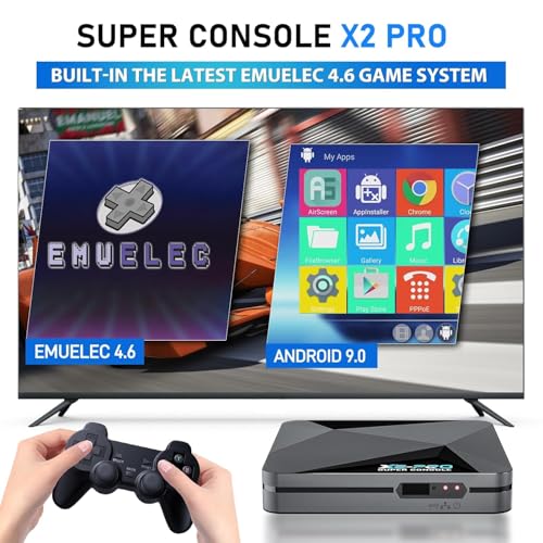 Kinhank レトロゲームコンソール、スーパーコンソール X2 Pro 内蔵100000+ゲーム、ビデオゲームコンソールAndroid 9.0/Emuelec 4.6、4K UHD出力、2.4G/5G、BT 5.0