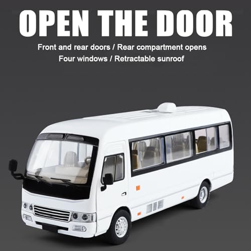 1/24スケール バスモデル、トヨタ・コースター対応、クリスマスや誕生日のプレゼントに最適なコーチ風合金ダイキャストモデル(20.5 × 6 × 8cm) (White)