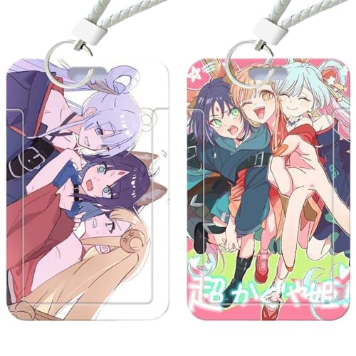 超かぐや姫！ カードケース かぐや 酒寄彩葉 月見ヤチヨ パスケース 定期入れ キーホルダー ICカードケース カードホルダー 薄型 軽量 社員証 紛失防止 通勤 通学 贈り物 萌えグッズ プレゼント (2点セット) [並行輸入品]