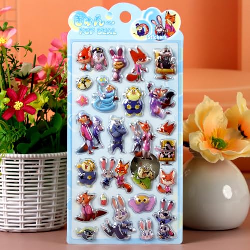 Honlackfu 3dシール ぷくぷくシール 立体 ぷくぷくぷっくり ズートピア 4枚セット おしゃれ デコシール 女の子 クリスマス 誕生日 プレゼント 手芸用品 携帯電話飾り用手帳用 日記帳用 DIY用 貼り付け可能(Bセット)