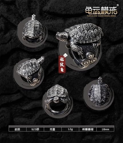 [EUHELOPA] 博物志 龟云 デザイン 925銀製 カメリング フリーサイズ 調整可能 爬虫類モチーフ シルバーアクセサリー (キスイガメ)