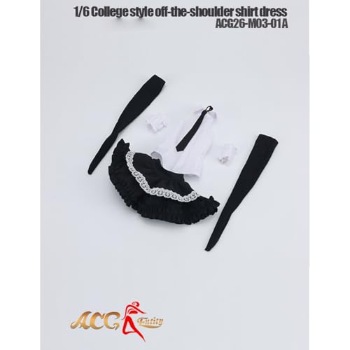 FunPlus JIAOUDOLL 1/6 スクール風 オフショルダー シャツ＆スカートセット ブラック ACG26A 女性 フィギュア用 服 洋服 セット