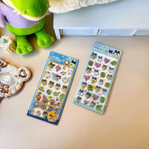 Winnges 2枚セットたまごっち 3dシールまめっち めめっち くちばっち 可愛いシール 携帯電話飾り用 DIY用 手帳用 貼り付け可能 手芸用品大容量 スマホケース 手帳 diy 贈り物ごほうび (SX1)