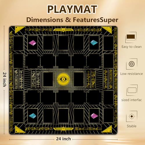 遊戯王デュエルディスクプレイマット – 24x24インチ、滑り止め、ダメージカウンター21個&収納バッグ付き」(ミレニアムアイ)