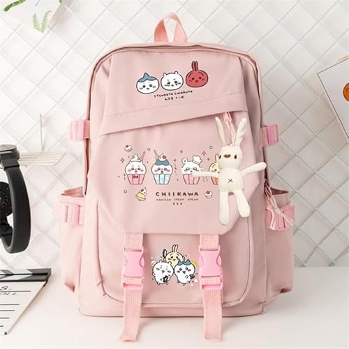 [HkoJncX] ちいかわ リュックサック うさぎ ぬいぐるみ付属 大容量 軽量 バックパック 通勤 通学 旅行 カバン スクールバッグ 可愛い 贈り物 (2) [並行輸入品]