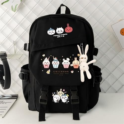 [HkoJncX] ちいかわ リュックサック うさぎ ぬいぐるみ付属 大容量 軽量 バックパック 通勤 通学 旅行 カバン スクールバッグ 可愛い 贈り物 (1) [並行輸入品]