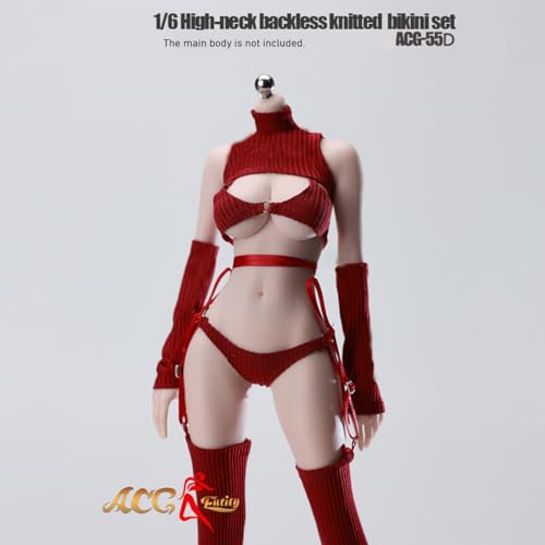 HiPlay JIAOUDOLL 1/6 タートルネック オープンバック ニット ピュアセクシー オタクキラー ビキニ ACG-55D ダークレッド 女性 フィギュア用 服 洋服 セット
