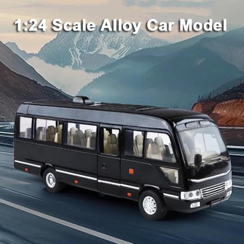 1/24スケール バスモデル、トヨタ・コースター対応、クリスマスや誕生日のプレゼントに最適なコーチ風合金ダイキャストモデル(20.5 × 6 × 8cm) (Black)