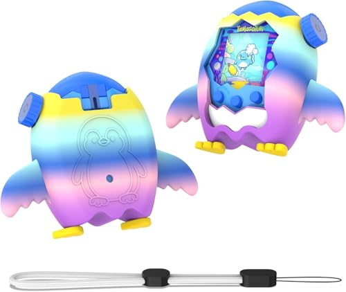 OAJ たまごっちパラダイス用 ケース & カートゥーンペンギンカバー ストラップ付き - たまごっちパラダイス インタラクティブ仮想ペット対応 保護シェル (ピンクミックス)