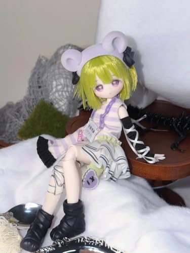 可愛い怪談 植毛仕様BJDブラインドドール シリーズ 高約19cm PVC&ABS素材 1/8 BJDスペシャルボディ 女の子のギフト 関節可動フィギュア 塗装済み プレゼントハンドモデルの装飾品(Green)