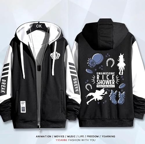 [COLE] ウマ娘 プリティーダービー キタサンブラック パーカー 長袖 コート ライスシャワー メジロマックイーン トウカイテイオー フード付き服 運動パーカー 日常服 Hoodieメンズ 誕生日 プレゼント コスチューム (5,3XL 薄手)