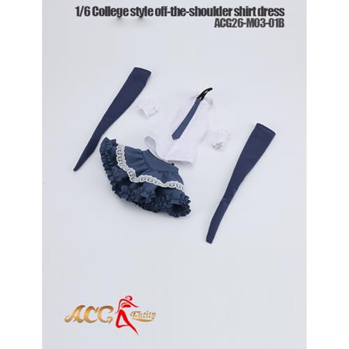 HiPlay JIAOUDOLL 1/6 スクール風 オフショルダー シャツ＆スカートセット ACG26C ブルー 女性 フィギュア用 服 洋服 セット