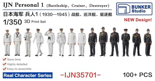 バンカースタジオ 1/350 日本海軍 フィギュアセット 1 (戦艦/巡洋艦/駆逐艦 1930-1945) 3Dプリンター製組み立てキット BSTIJN35701