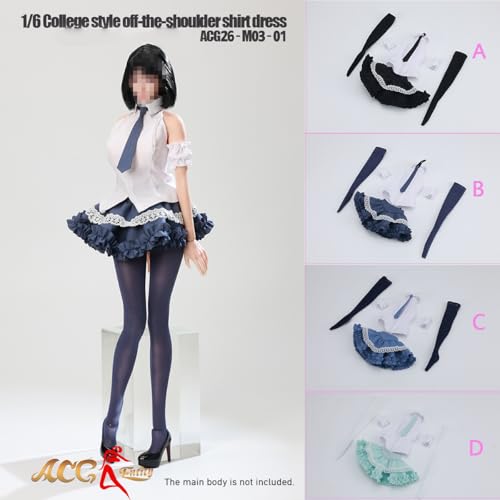 FunPlus JIAOUDOLL 1/6 スクール風 オフショルダー シャツ＆スカートセット グリーン ACG26D 女性 フィギュア用 服 洋服 セット
