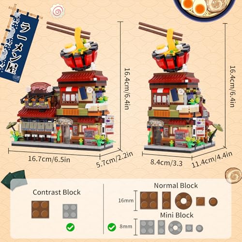 LULUFUN マイクロブロック 街づくり 居酒屋 ラーメン お寿司 やきとり おもちゃ ビジネス街 お店 ハウス 組立 玩具 インテリア 大人 プレゼント 暇つぶし ギフト 誕生日 贈り物 (ラーメン)