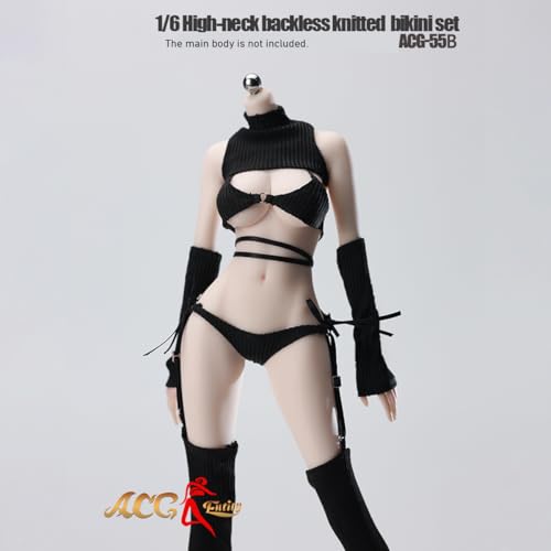 HiPlay JIAOUDOLL 1/6 タートルネック オープンバック ニット ピュアセクシー オタクキラー ビキニ ACG-55B ブラック 女性 フィギュア用 服 洋服 セット