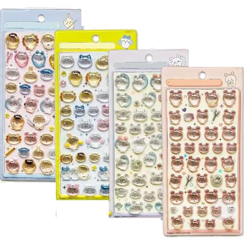 winnges 3dシール 可愛いシール ちいかわ グッズ 4枚セット 携帯電話飾り用 DIY用 手帳用 貼り付け可能 手芸用品大容量 スマホケース 手帳 diy 贈り物ごほうび みんな ニコニコみんな ポーズ 。 (SX11)