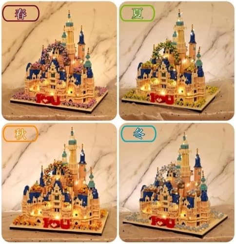 Lamanttミニビルディングブロックセット城 プリンセス城ドリームキャッスル 約 6800 カプセル 知育玩具 DIY 建設 子供用 組立て 創造力育成 光付き 大きい 子供 大人 ティーンエイジャー向け 子供用ギフト (大きなガーデンキャッスル + ライト + ツール + ダストボックス,秋)