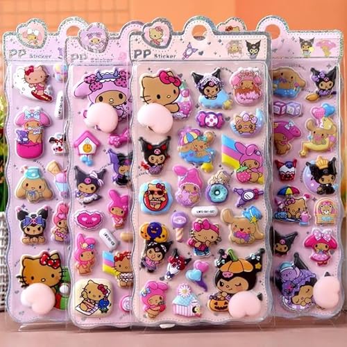 YAYAMIYA [4枚セット]3dシール 立体シール ぷくぷくぷっくり かわいい 立体 おしゃれ デコシール ごほうび 子供 貼り付け可能 贈り物 手帳 携帯 女の子 DIY用 手帳用 水筒・スマホケース・アルバム飾り用 貼り付け可能 (Sanrio-4枚セット)