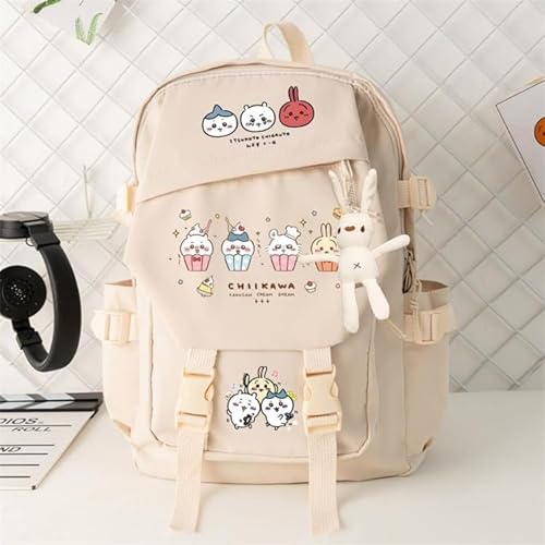 [HkoJncX] ちいかわ リュックサック うさぎ ぬいぐるみ付属 大容量 軽量 バックパック 通勤 通学 旅行 カバン スクールバッグ 可愛い 贈り物 (4) [並行輸入品]