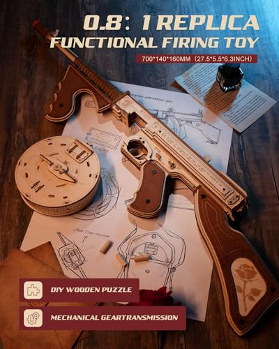 ROBOTIME DIY木製3Dパズル 立体パズル パズル手作り 木製 クラフト キット おもちゃ人気 組み立て簡単 初心者に向け プレゼント 新年プレゼント 子供 プレゼント 玩具 (サブマシンガン)