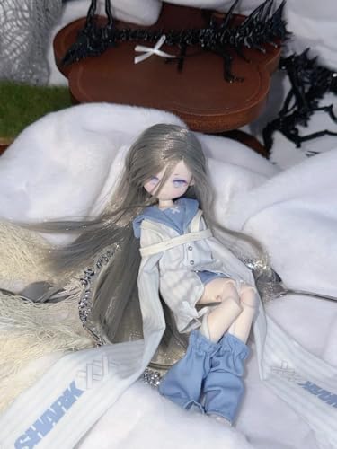 可愛い怪談 植毛仕様BJDブラインドドール シリーズ 高約19cm PVC&ABS素材 1/8 BJDスペシャルボディ 女の子のギフト 関節可動フィギュア 塗装済み プレゼントハンドモデルの装飾品(Gray)