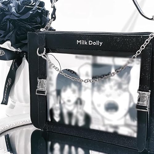 [ジートリガー] 【FUYUUNEKO】キラキラフェイクレザー 痛バッグ Milk Dolly ブラック クリア ショルダーバッグ グッズ 推し活バッグ 鞄 ギフト プレゼント レディース [並行輸入品]